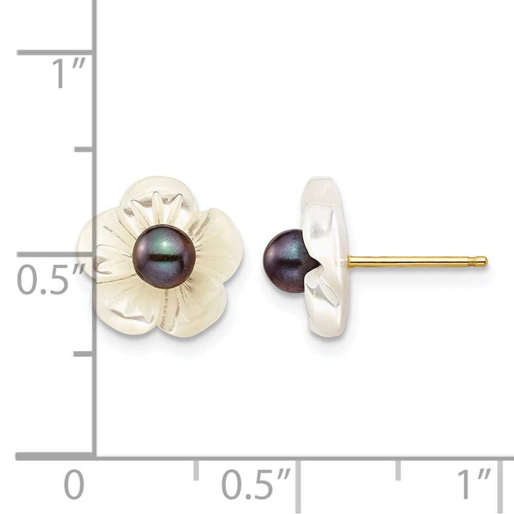 14K Yellow Gold 3-4mm Black Round Freshwater Pearl and 10 mm Earrings