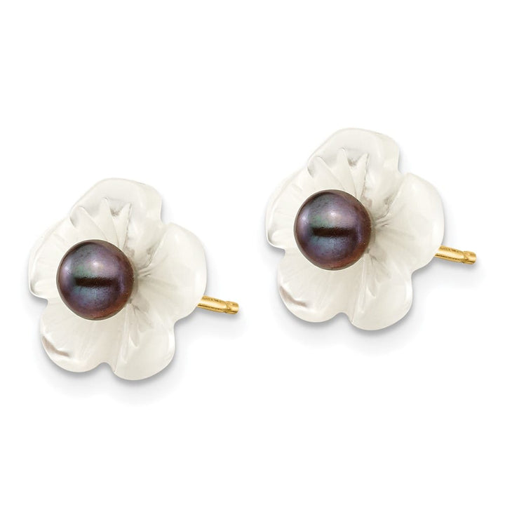 14K Yellow Gold 3-4mm Black Round Freshwater Pearl and 10 mm Earrings