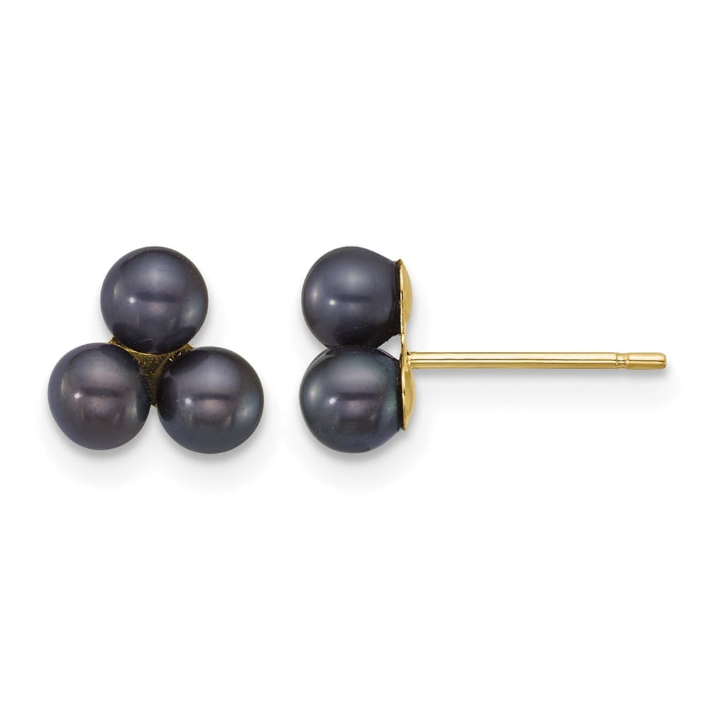 14K Yellow Gold 3-4mm Button Black Freshwater Cultured Earrings
