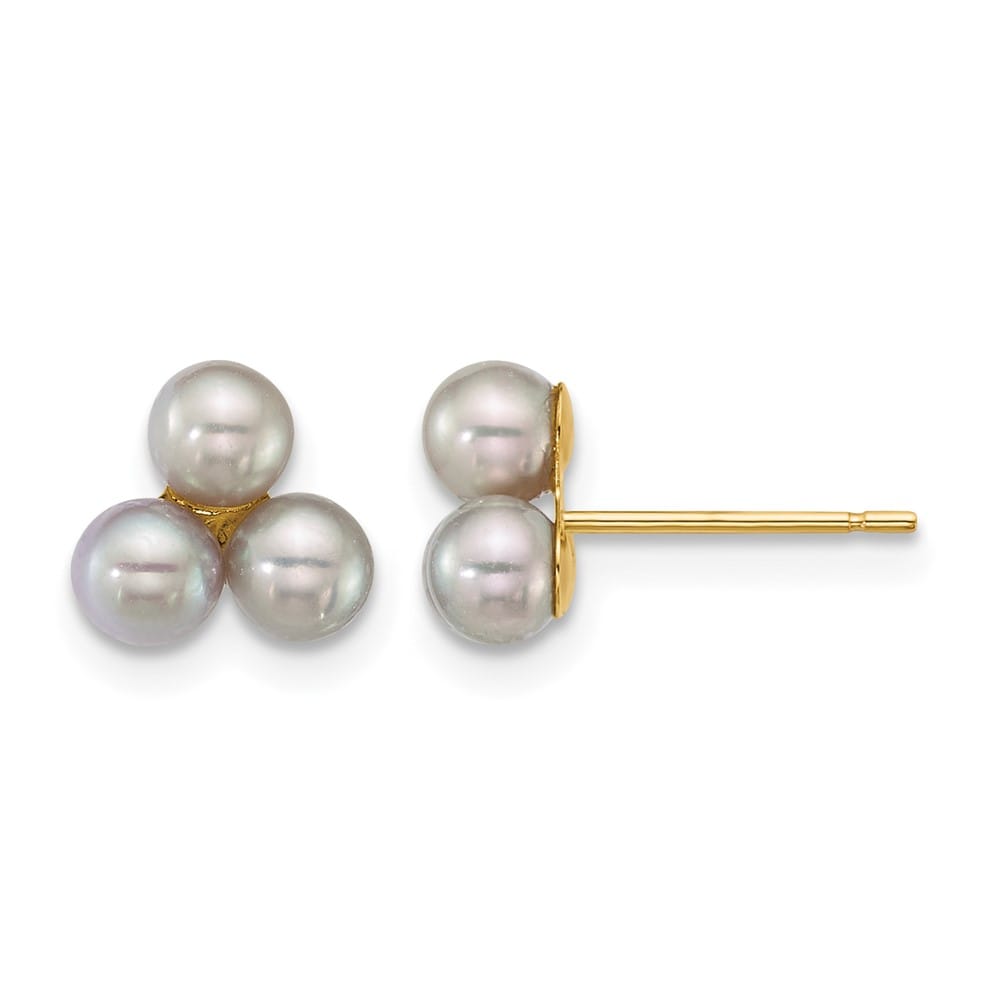 14K Yellow Gold 3-4mm Button Grey Freshwater Cultured Earrings