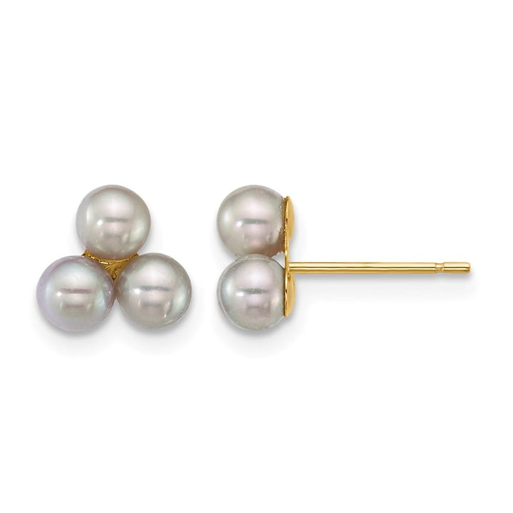 14K Yellow Gold 3-4mm Button Grey Freshwater Cultured Earrings