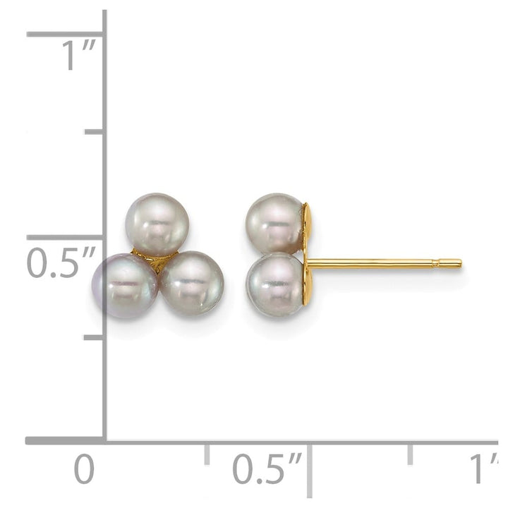 14K Yellow Gold 3-4mm Button Grey Freshwater Cultured Earrings