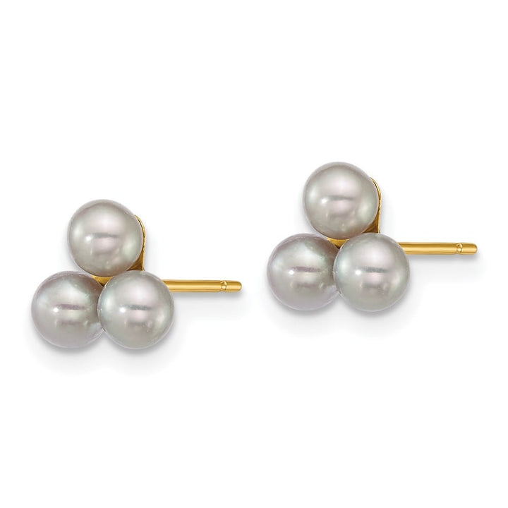 14K Yellow Gold 3-4mm Button Grey Freshwater Cultured Earrings