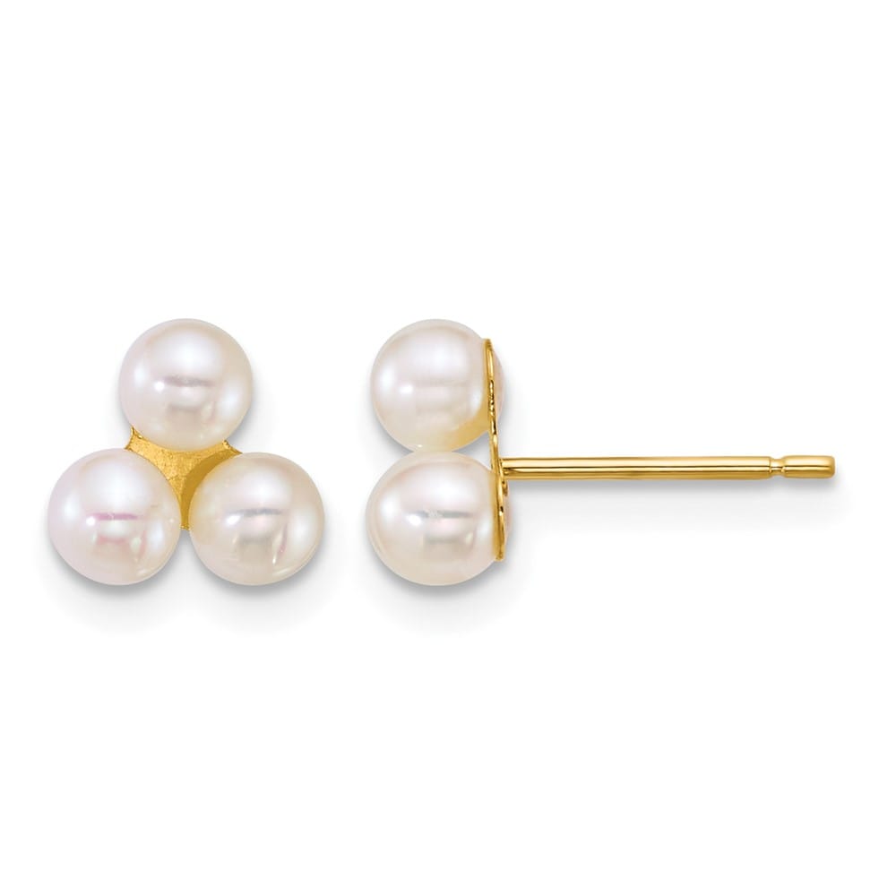 14K Yellow Gold 3-4mm Button White Freshwater Cultured Earrings