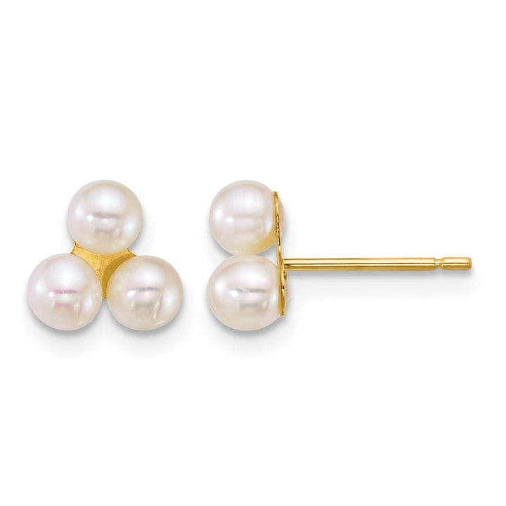 14K Yellow Gold 3-4mm Button White Freshwater Cultured Earrings