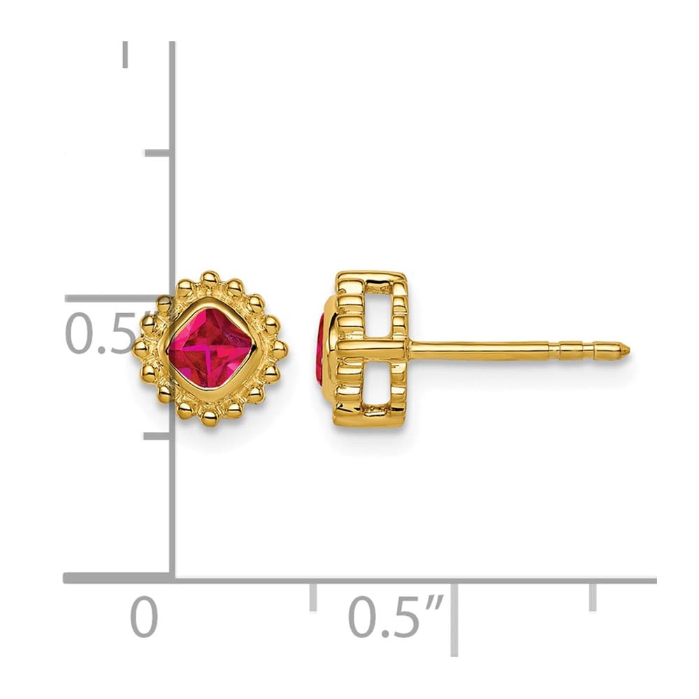 14K Yellow Gold 3.4mm Cushion Ruby Post Earrings, view 2 of 2