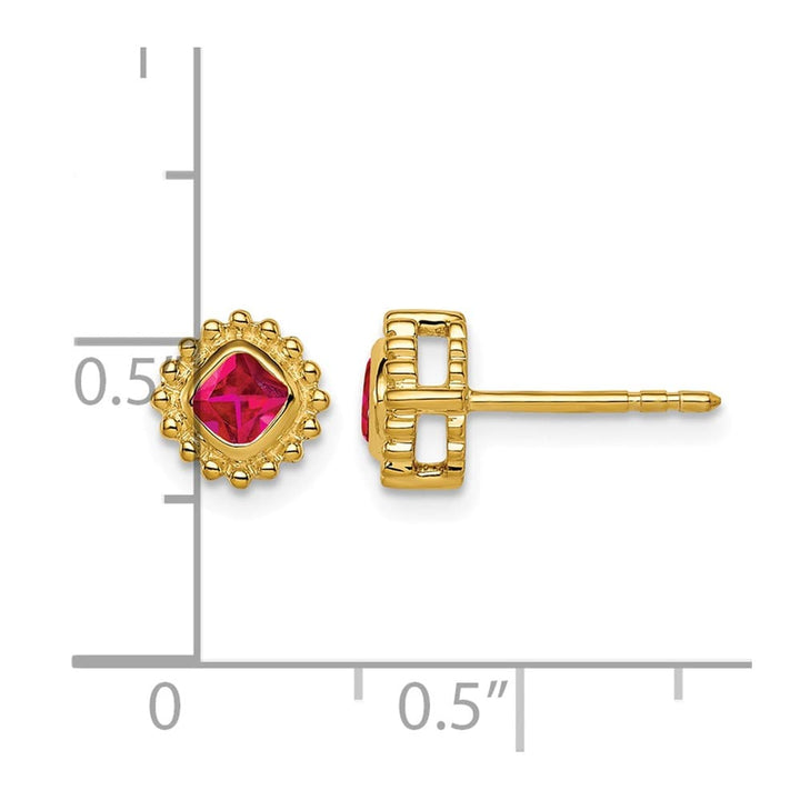 14K Yellow Gold 3.4mm Cushion Ruby Post Earrings, view 2 of 2