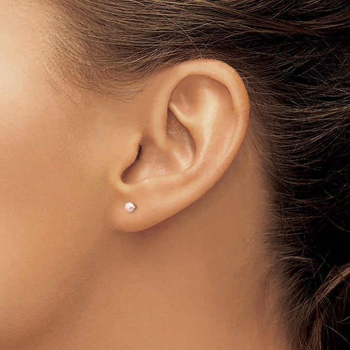 14K Yellow Gold 3-4mm Pink Button Freshwater Pearl Stud Post Earrings