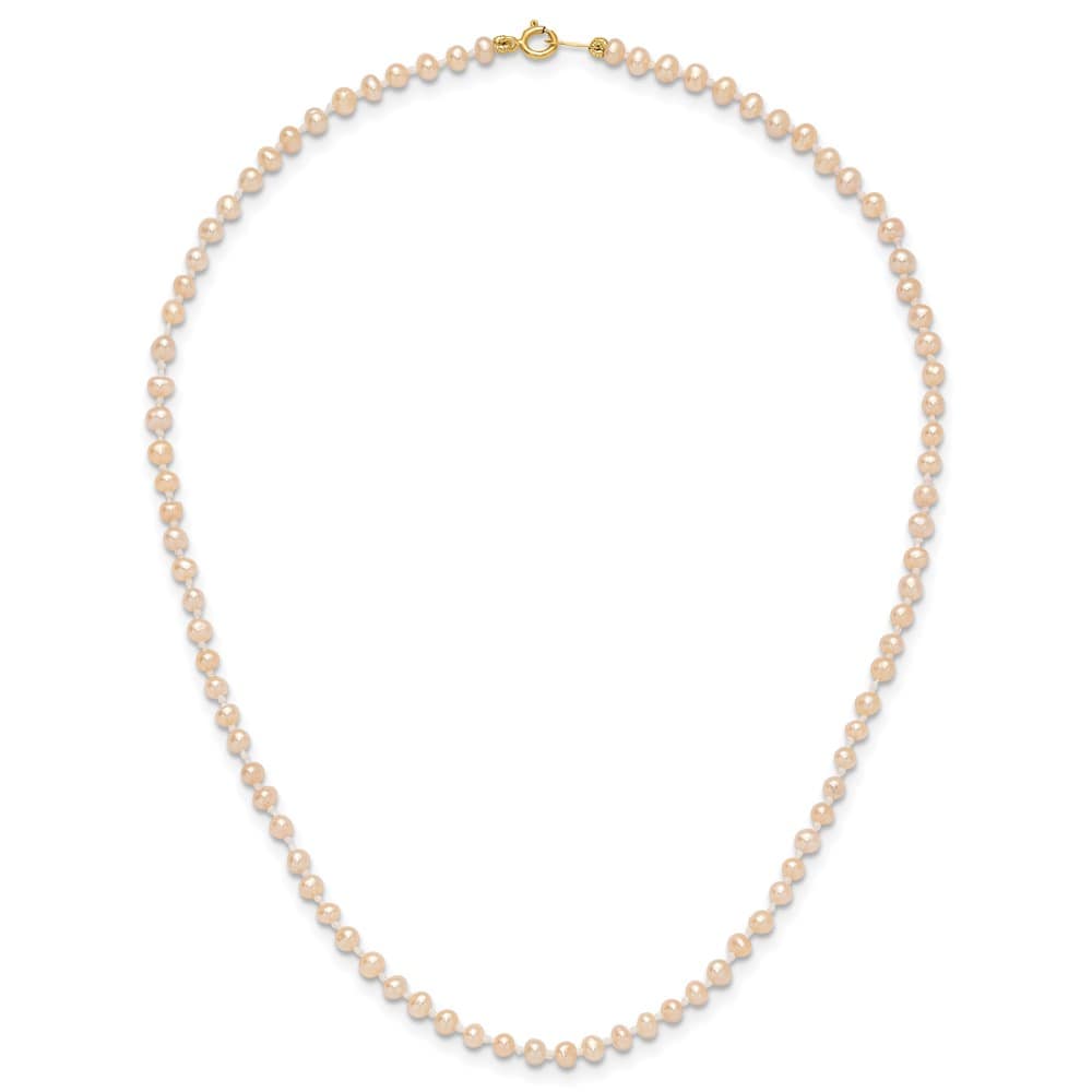 14K Yellow Gold 3-4mm Pink Near Round Cultured Pearl 14 inch Necklace