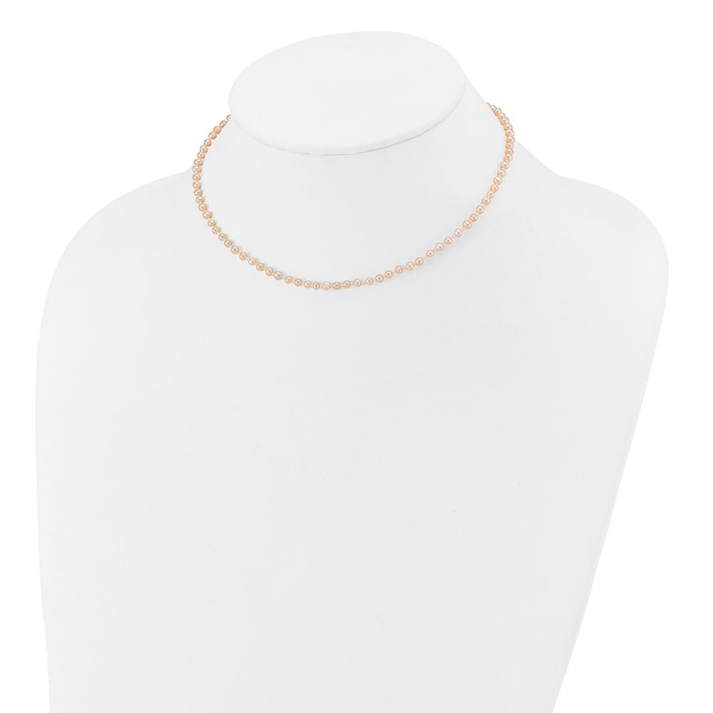 14K Yellow Gold 3-4mm Pink Near Round Cultured Pearl 14 inch Necklace
