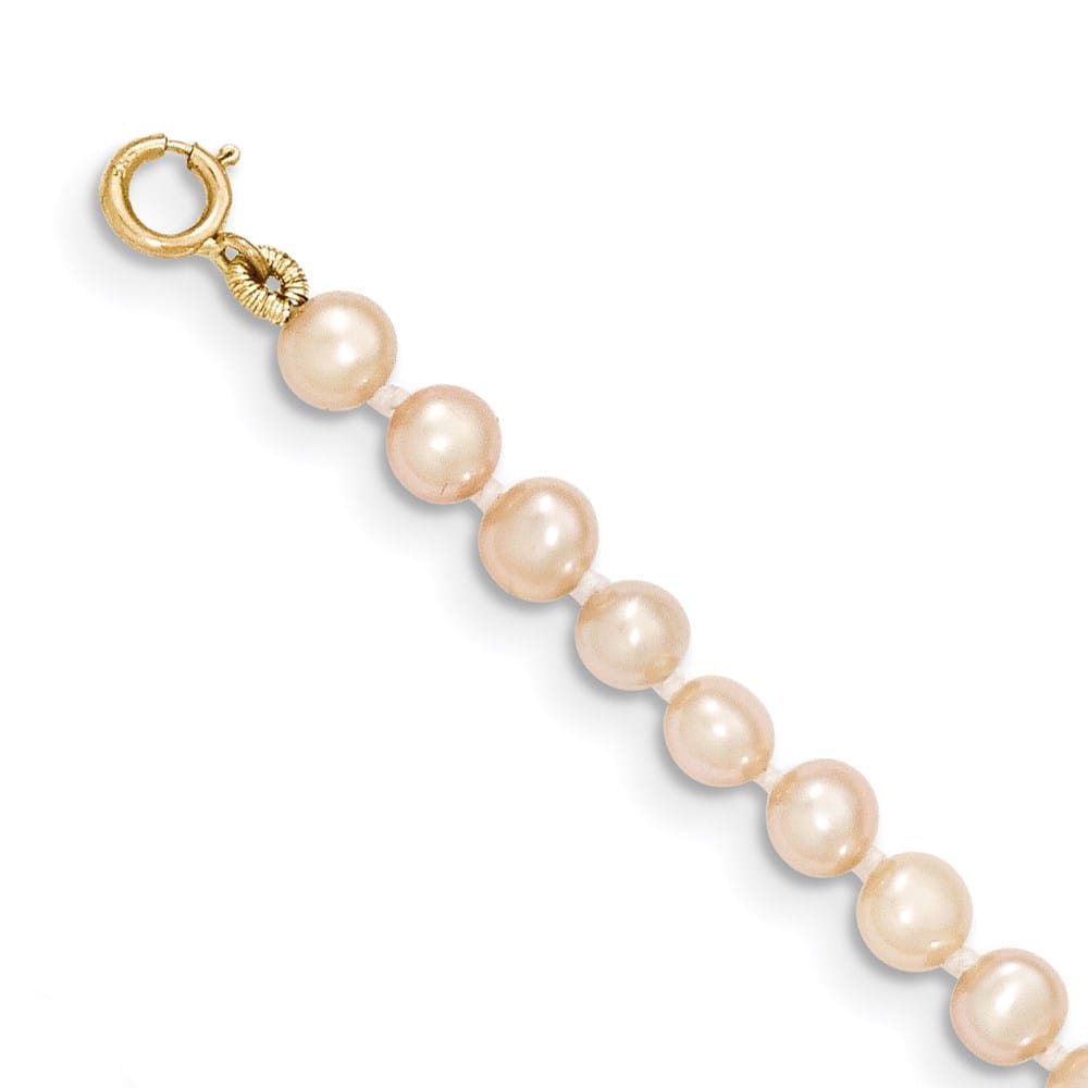 14K Yellow Gold 3-4mm Pink Near Round Cultured Pearl 14 inch Necklace