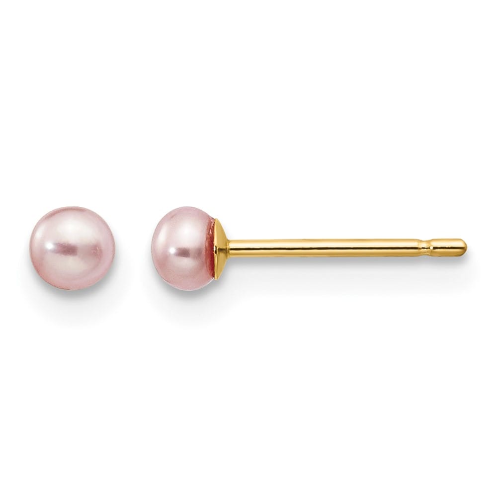 14K Yellow Gold 3-4mm Purple Button Freshwater Pearl Stud Earrings