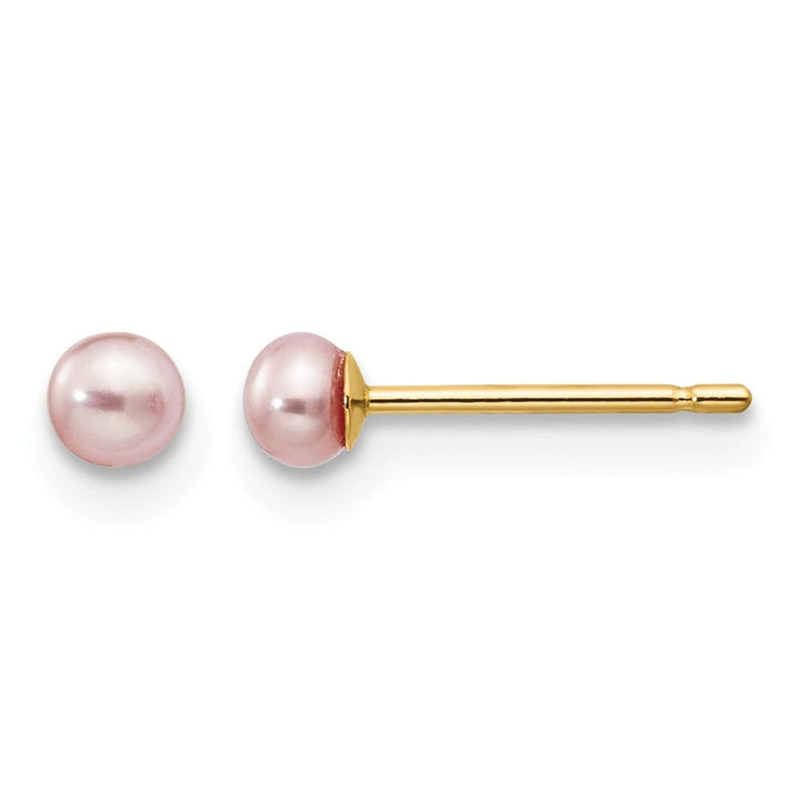 14K Yellow Gold 3-4mm Purple Button Freshwater Pearl Stud Earrings