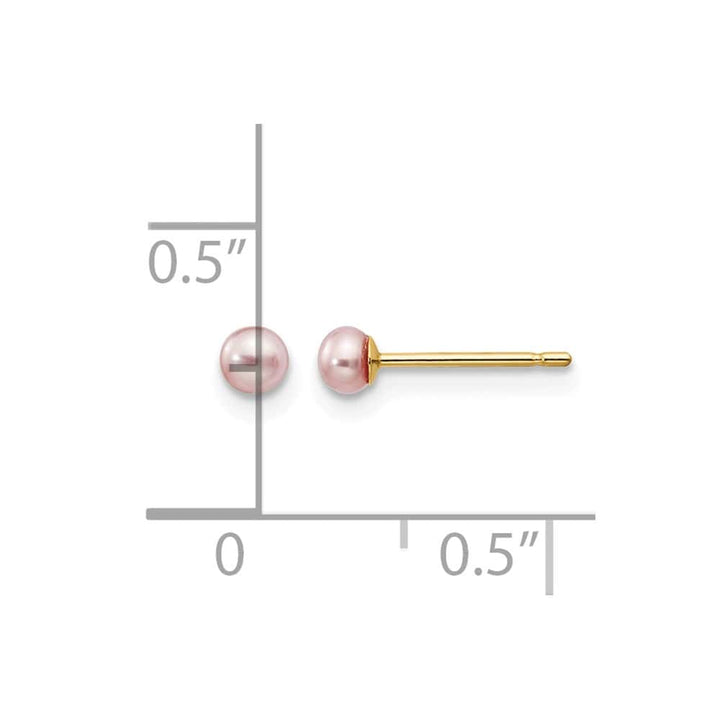 14K Yellow Gold 3-4mm Purple Button Freshwater Pearl Stud Earrings