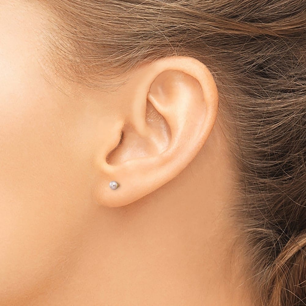 14K Yellow Gold 3-4mm Purple Button Freshwater Pearl Stud Earrings