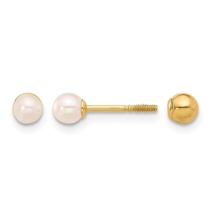 14K Yellow Gold 3-4mm Round Freshwater Pearl Front and Back Earrings