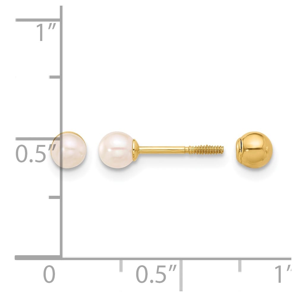 14K Yellow Gold 3-4mm Round Freshwater Pearl Front and Back Earrings