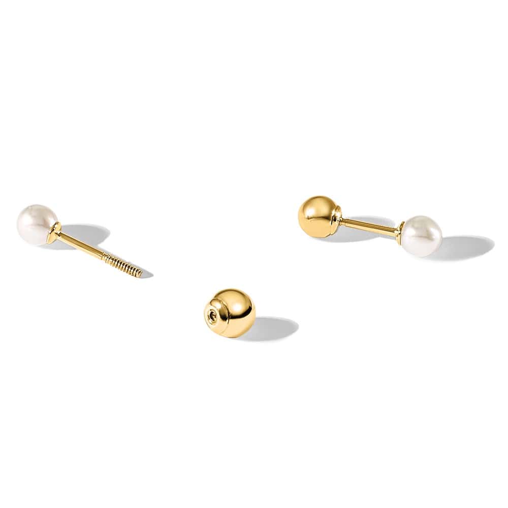 14K Yellow Gold 3-4mm Round Freshwater Pearl Front and Back Earrings
