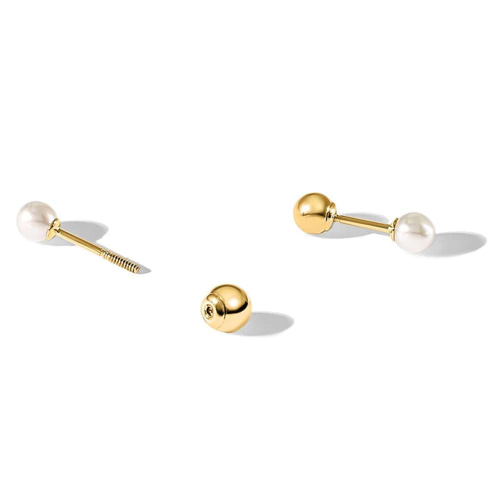14K Yellow Gold 3-4mm Round Freshwater Pearl Front and Back Earrings