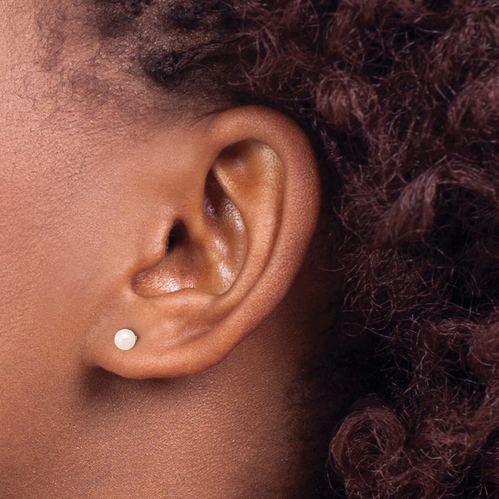 14K Yellow Gold 3-4mm Round Freshwater Pearl Front and Back Earrings