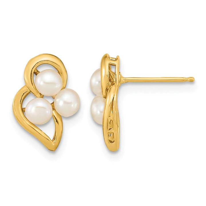 14K Yellow Gold 3-4mm White Button Freshwater Pearl Post Earrings