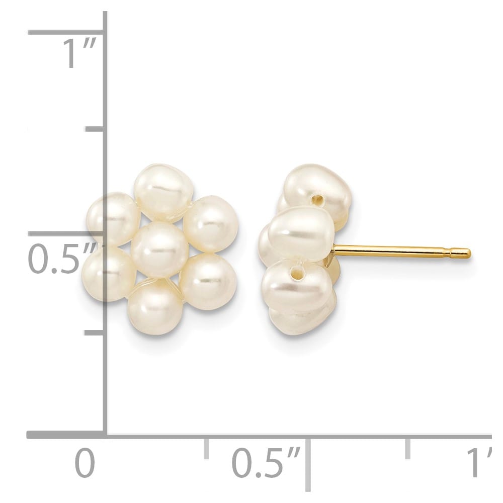 14K Yellow Gold 3-4mm White Egg-shape Freshwater Pearl Earrings