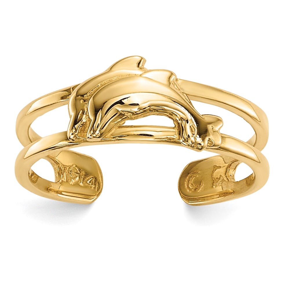 14k Yellow Gold 3.5 mm Two Dolphins Toe Ring