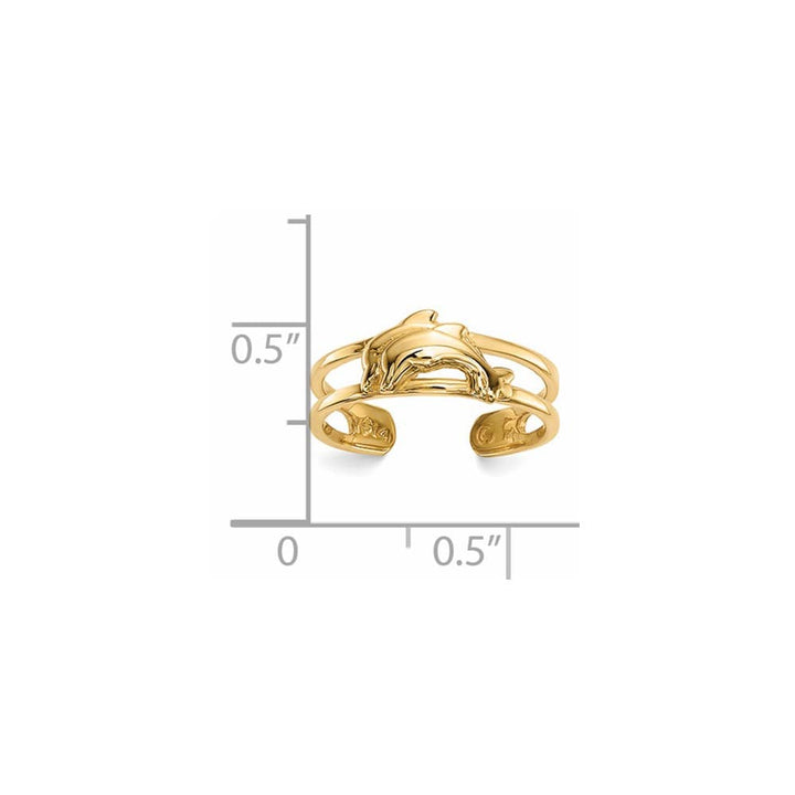 14k Yellow Gold 3.5 mm Two Dolphins Toe Ring