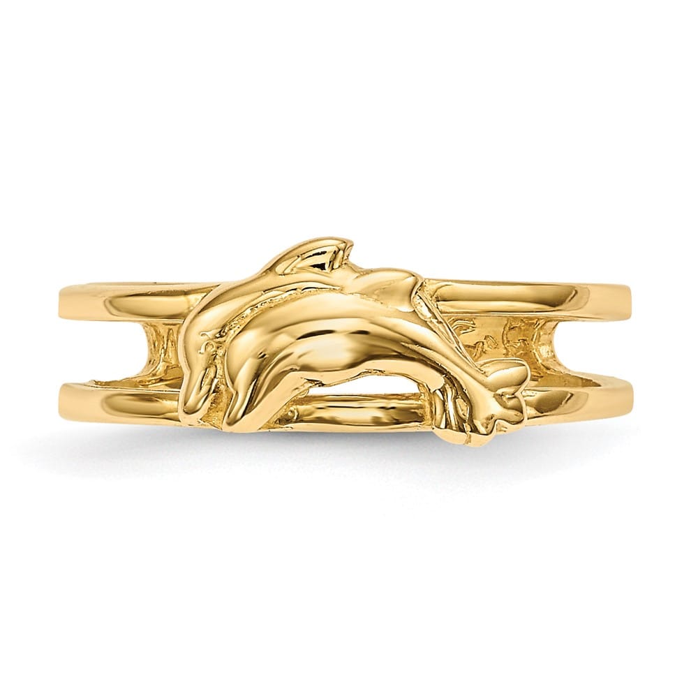 14k Yellow Gold 3.5 mm Two Dolphins Toe Ring