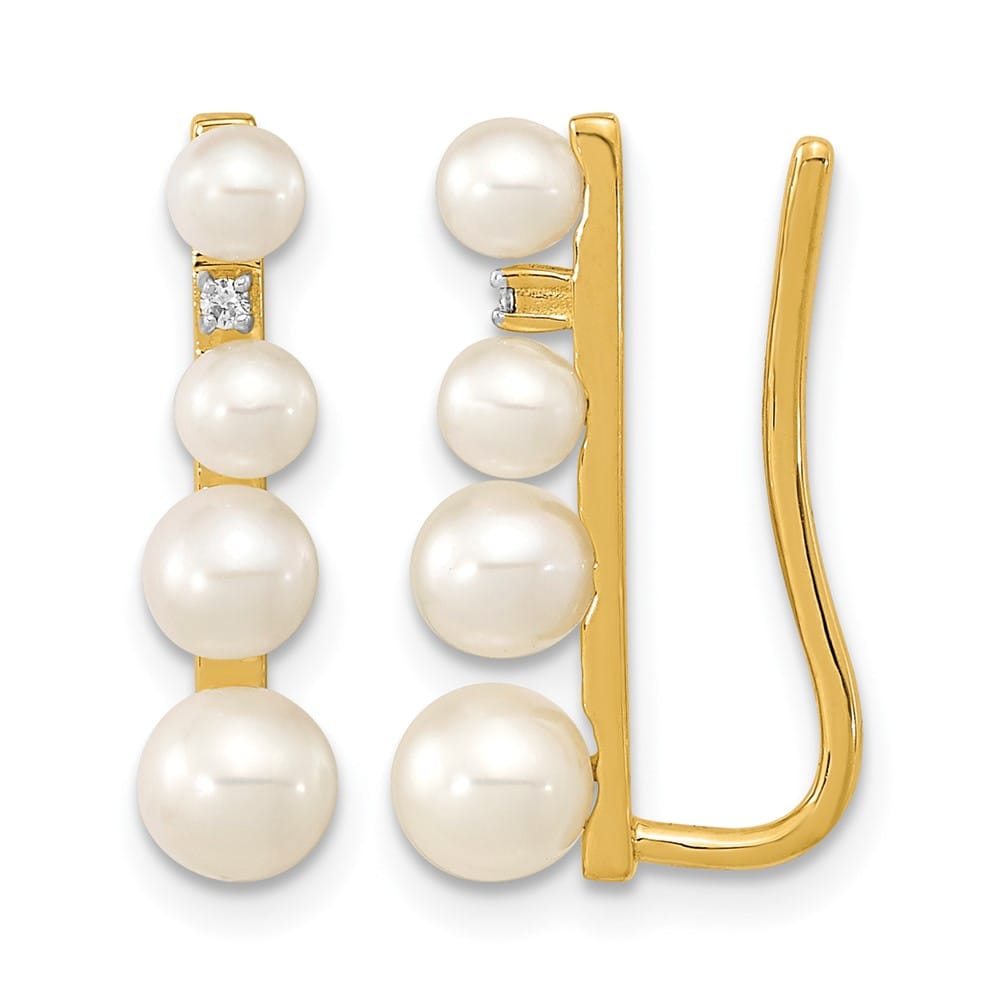 14K Yellow Gold 3-5mm Freshwater Pearl and .016 carat Earrings