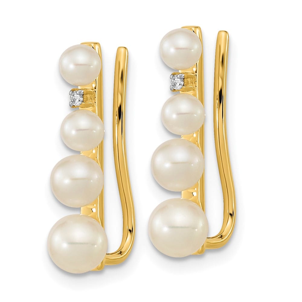 14K Yellow Gold 3-5mm Freshwater Pearl and .016 carat Earrings