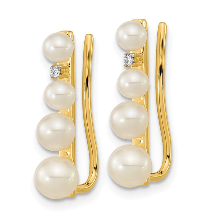 14K Yellow Gold 3-5mm Freshwater Pearl and .016 carat Earrings