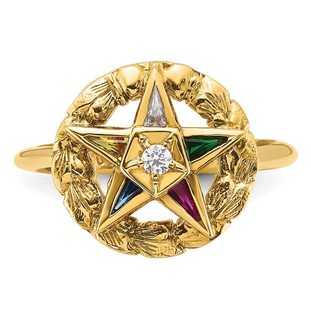 14k Yellow Gold 3.75 g with Multi-Color CZ and Eastern Star Ring