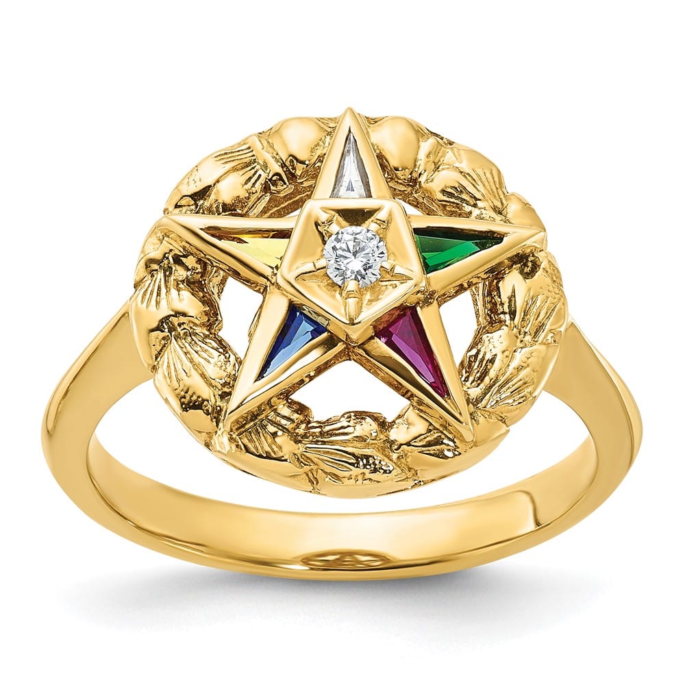 14k Yellow Gold 3.75 g with Multi-Color CZ and Eastern Star Ring