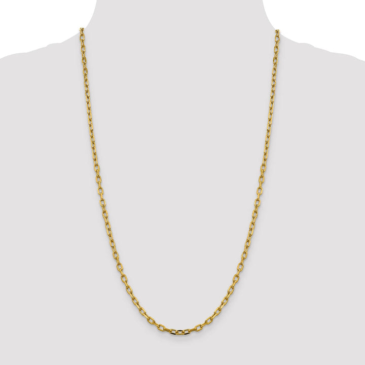 14K Yellow Gold 3.7mm Semi-Solid D.C. Open Link Cable Chain 26 Inch