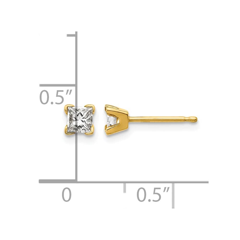 14K Yellow Gold 3/8 ct I1 G-I Princess-Cut Diamond Studs