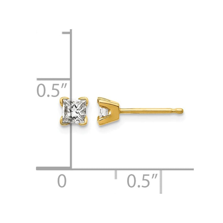 14K Yellow Gold 3/8 ct SI3 G-I Princess-Cut Diamond Studs