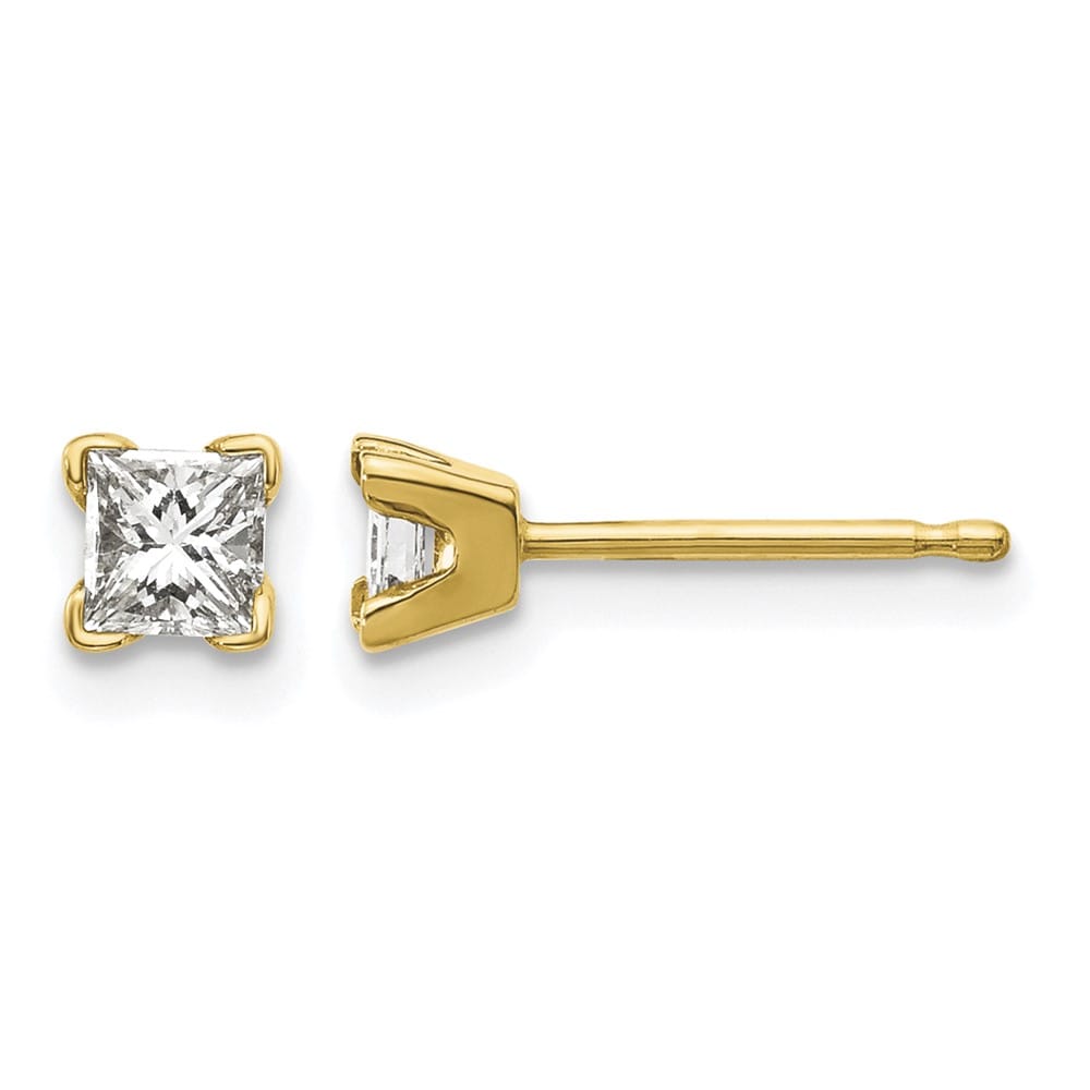 14K Yellow Gold 3/8 ct SI3 G-I Princess-Cut Diamond Studs