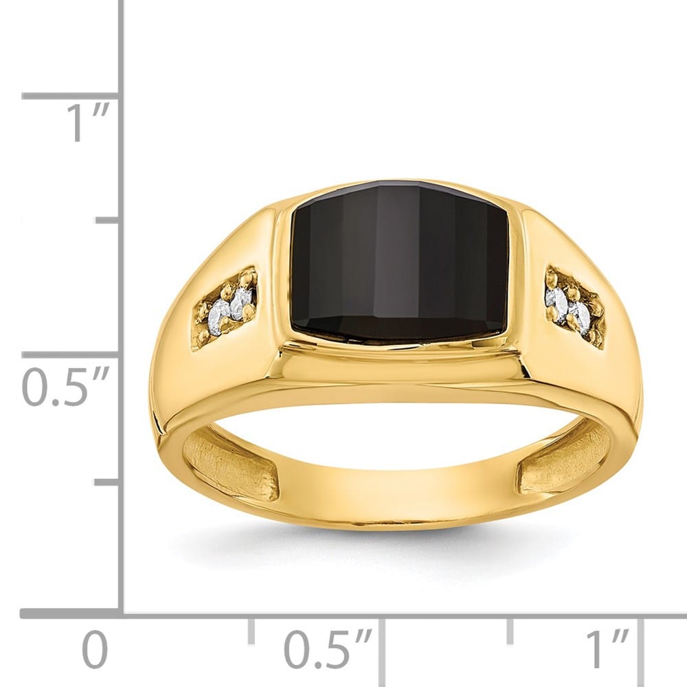 14k Yellow Gold 3.90 g Barrel Onyx and SI2/SI3 Diamond Men's Ring