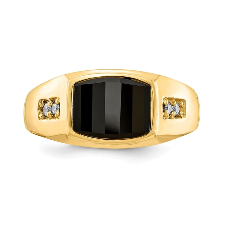 14k Yellow Gold 3.90 g Barrel Onyx and SI2/SI3 Diamond Men's Ring