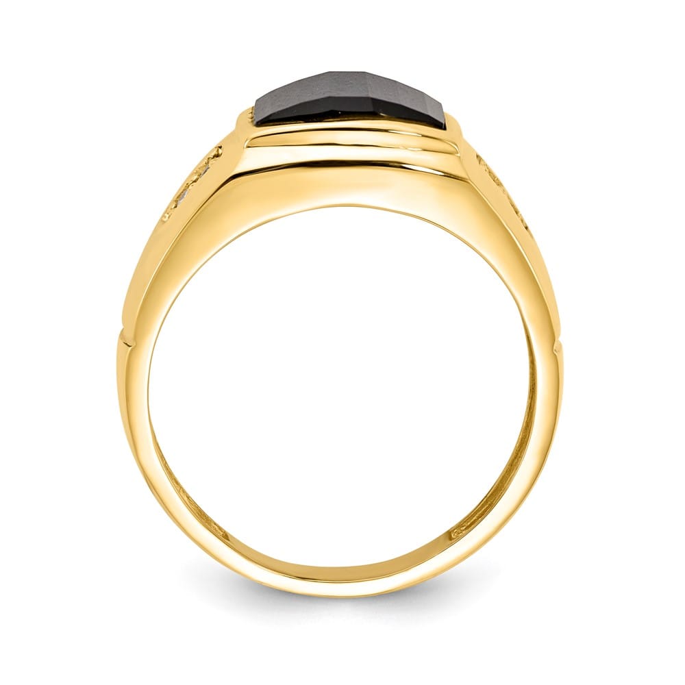 14k Yellow Gold 3.90 g Barrel Onyx and SI2/SI3 Diamond Men's Ring