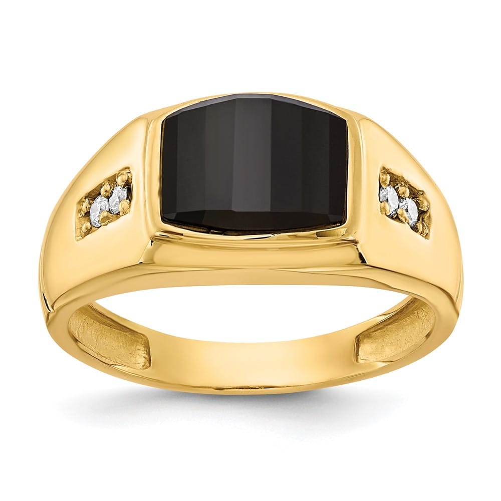 14k Yellow Gold 3.90 g Barrel Onyx and SI2/SI3 Diamond Men's Ring