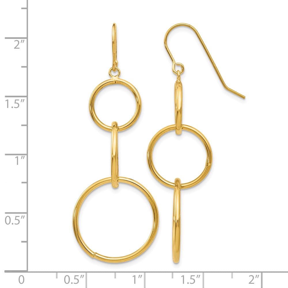 14K Yellow Gold 3 Circle Dangle Wire Earrings, view 4 of 4