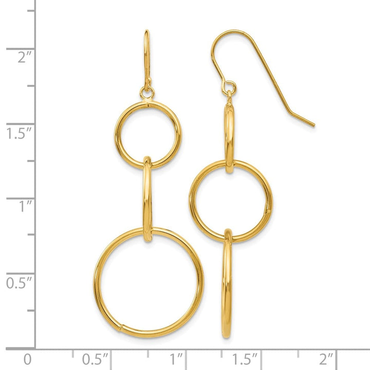 14K Yellow Gold 3 Circle Dangle Wire Earrings, view 4 of 4