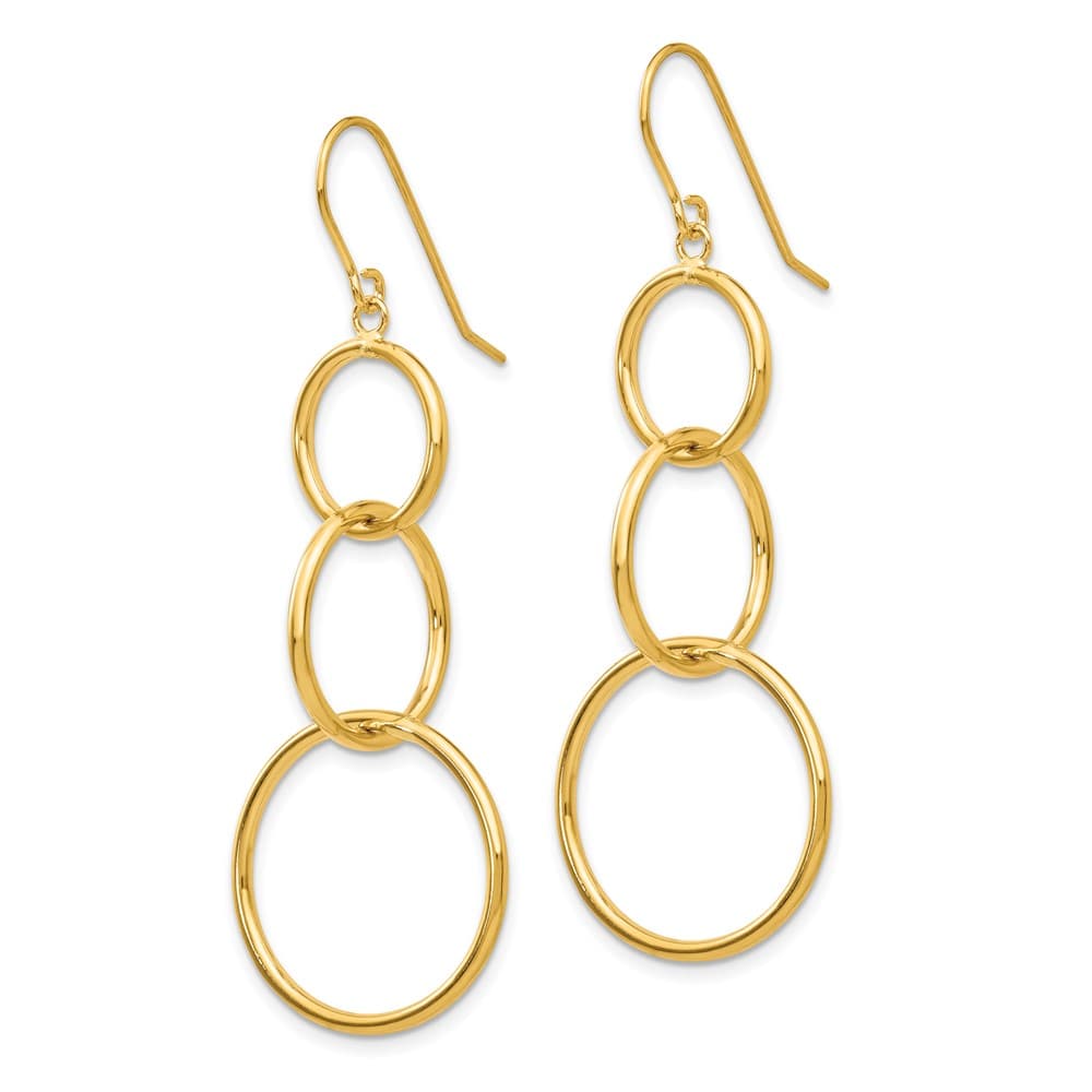 14K Yellow Gold 3 Circle Dangle Wire Earrings, view 2 of 4