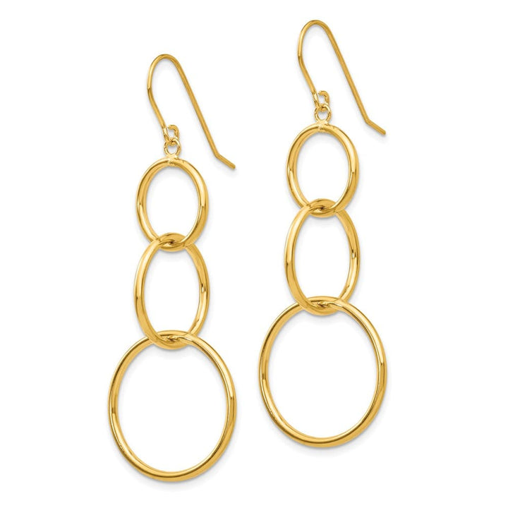 14K Yellow Gold 3 Circle Dangle Wire Earrings, view 2 of 4