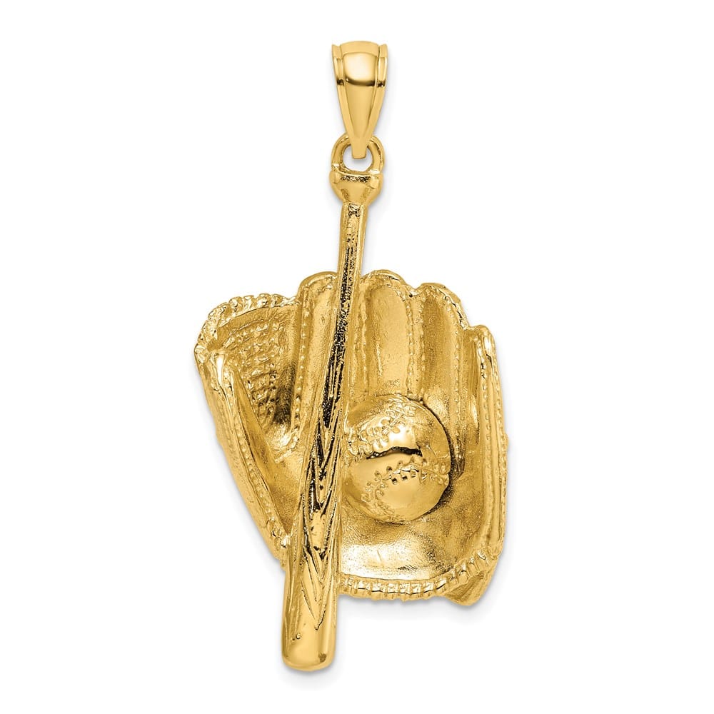 14K Yellow Gold 3-D Baseball Glove/Bat/Ball 37.5 mm Charm