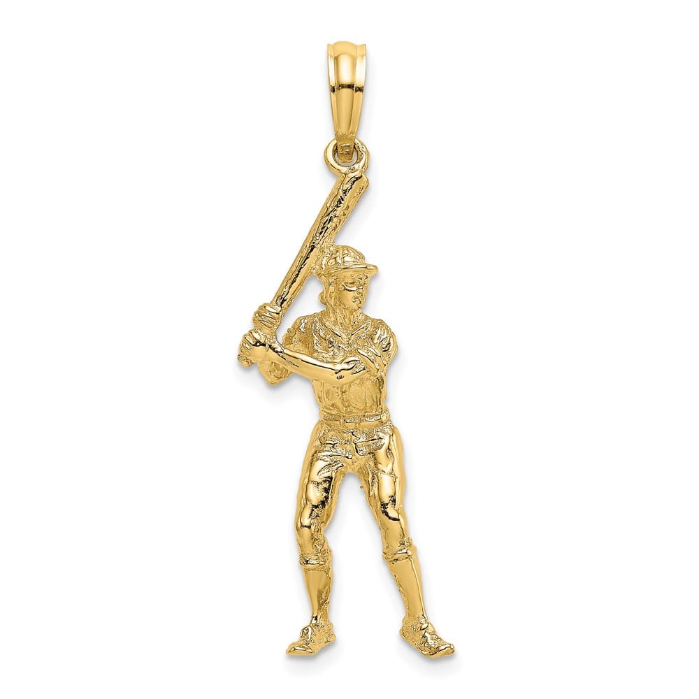 14K Yellow Gold 3-D Baseball Player with Bat Charm