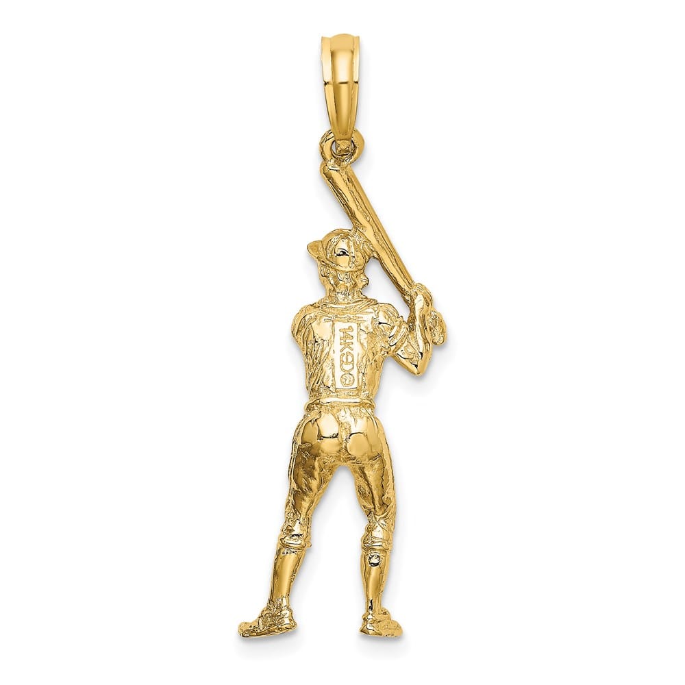 14K Yellow Gold 3-D Baseball Player with Bat Charm