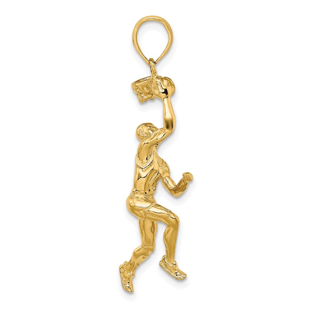 14K Yellow Gold 3-D Basketball Player with Ball and Partial Hoop Charm